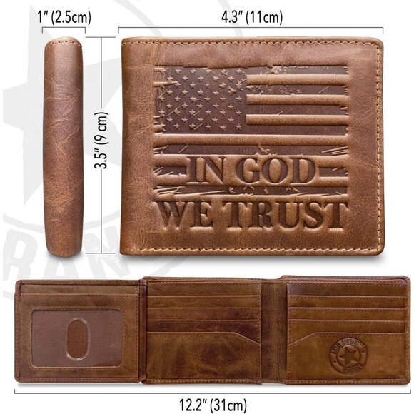 ‘IN GOD WE TRUST’ Blocking & 9 Card Slots Leather Patriotic American Flag Wallet - Picture 7 of 14